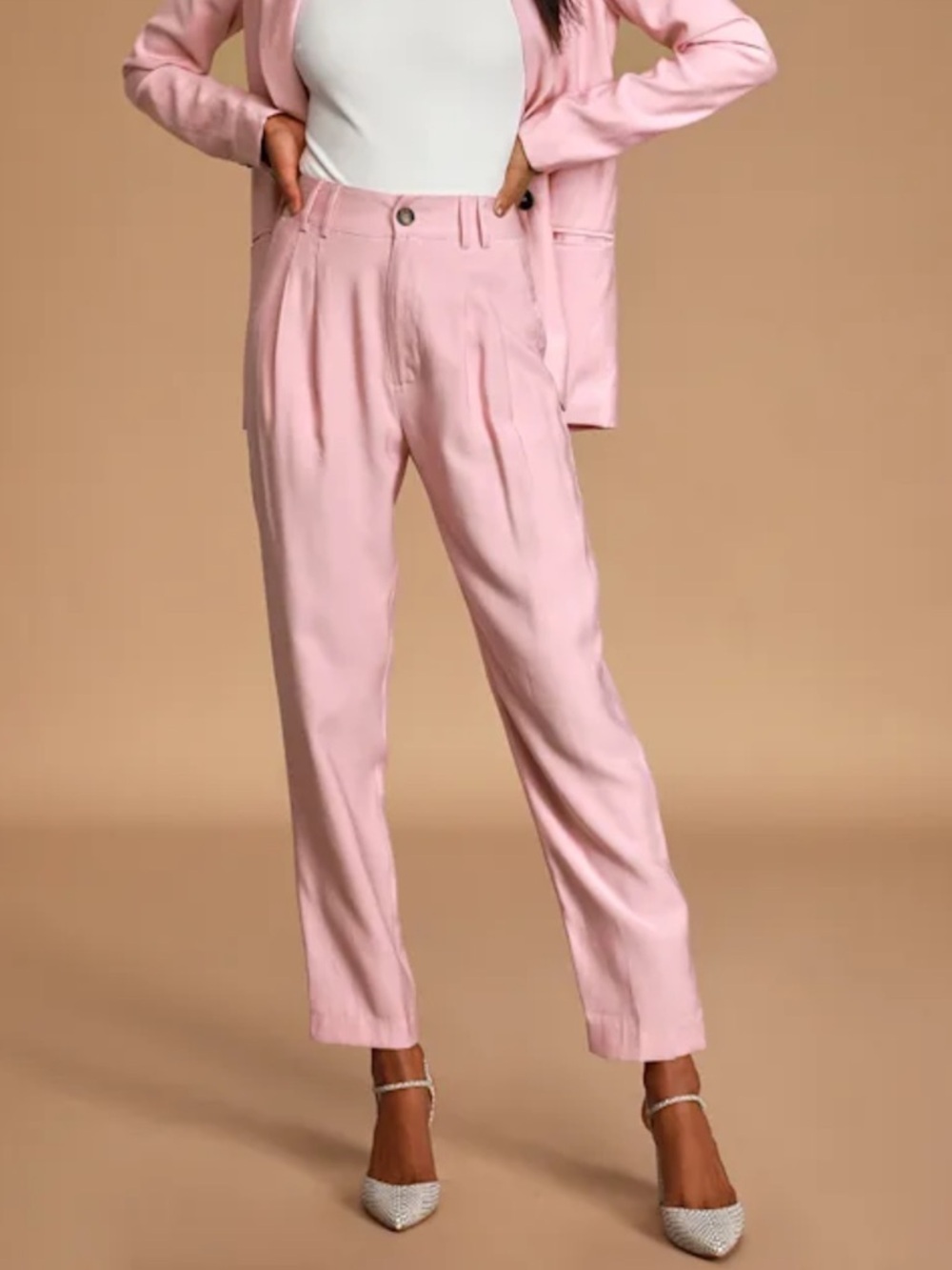 Lulu's Strictly Business Pink High Waisted Trouser Pants 💗